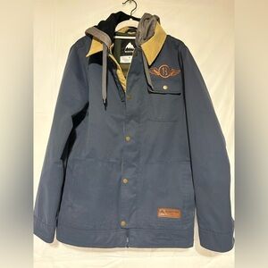 Burton Navy Hooded Field Jacket with Tan Corduroy Collar